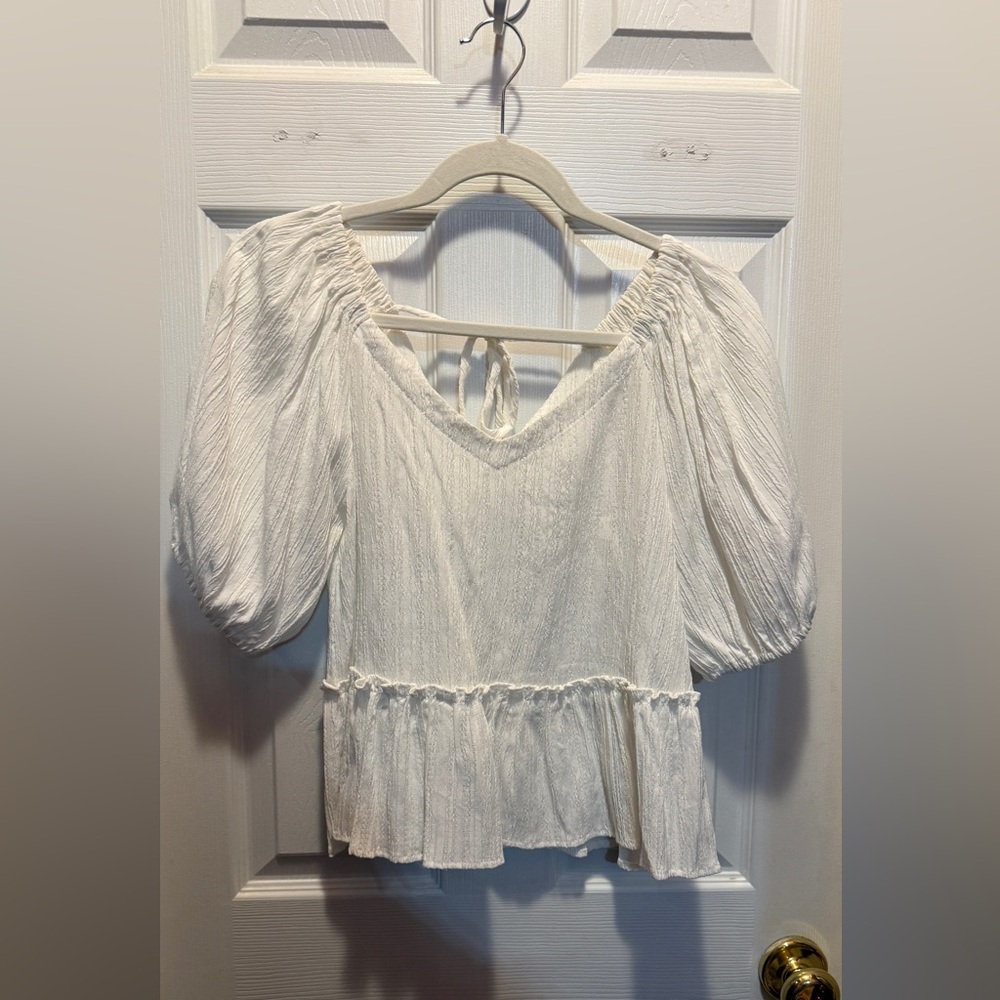 Lush Cream Puff Sleeve Peplum Blouse